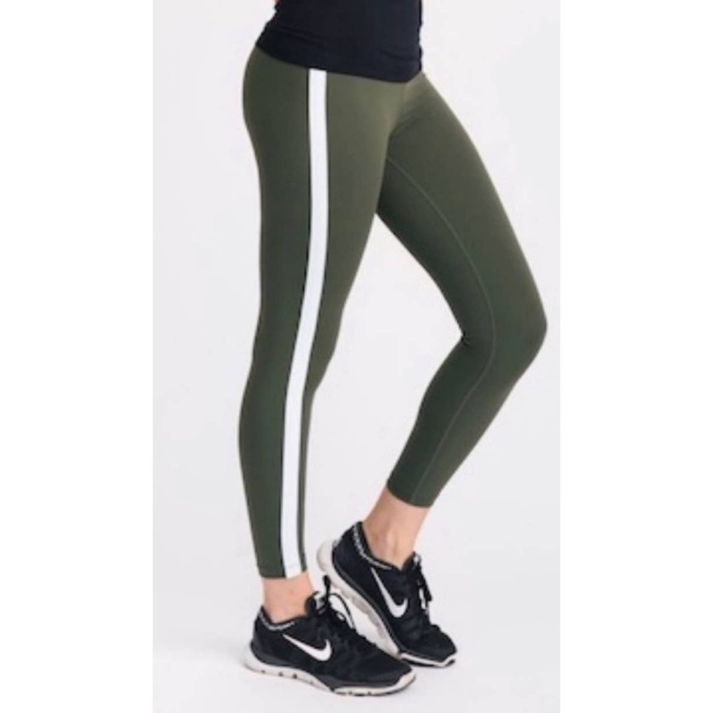 Zyia Active Side Striped High Rise Leggings Size 2 Green Cream